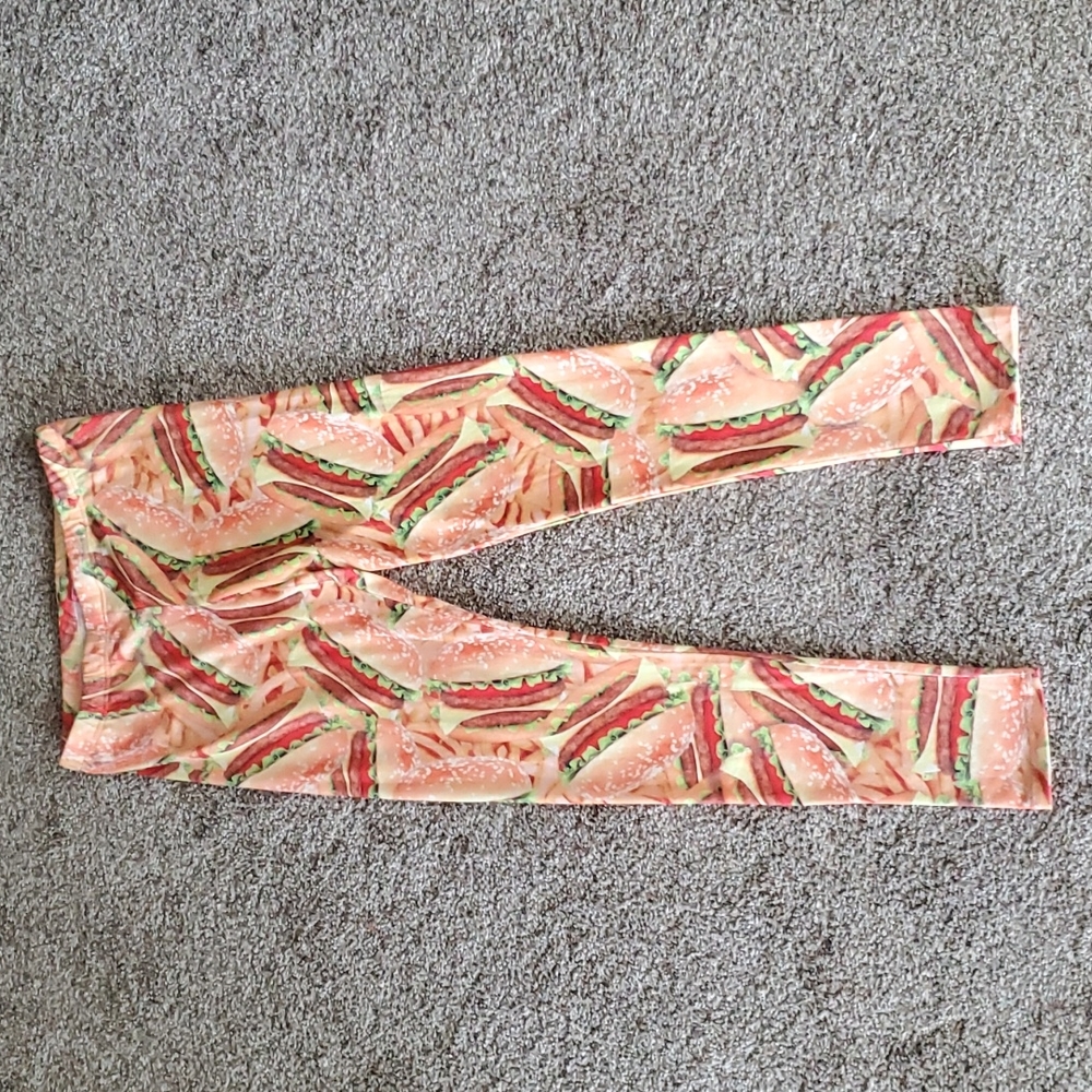 Sugar High Cheeseburger & French Fries Leggings Medium